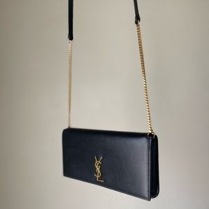 YSL CASSANDRE SAINT LAURENT PHONE HOLDER WITH STRAP IN SMOOTH LEATHER